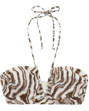 Ganni Adjustable Tieband Patterned Bikini Top - White