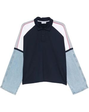 Facon Jacmin Top Denim-Panelled Polo Top - Blue