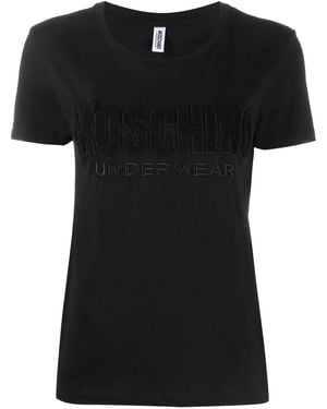 Moschino Underwear-Logo Embroidered T-Shirt - Black