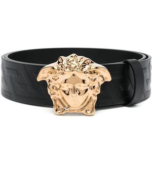 Versace ラ メドゥーサ グレカ レザーベルト - ブラック