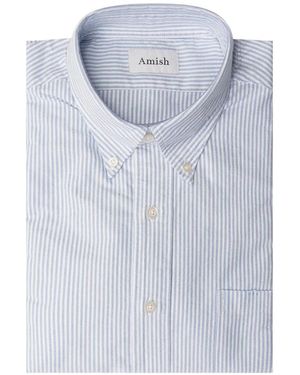 AMISH Striped Chest-Pocket Shirt - Blue
