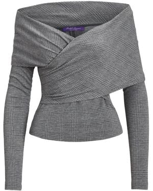 Ralph Lauren Off-Shoulder Long-Sleeve Top - Gray
