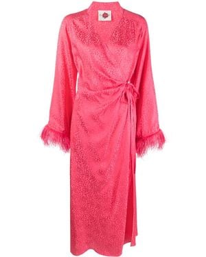 Art Dealer Feather-Detailing Wrap-Design Dress - Pink