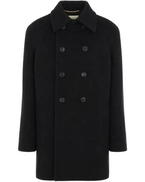 Saint Laurent Double-Breasted Reinforced-Shoulder Coat - Black