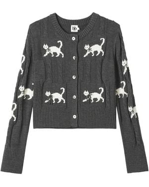 B+ AB Cardigan Mit Katzen-Intarsie - Schwarz