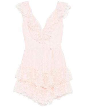 Nissa Rhinestone-Embellished Lace Mini Dress - Pink