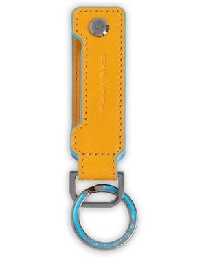 Piquadro Logo-Debossed Leather Keyring - White