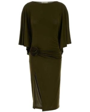 Blumarine Rosette-Detail Cape-Sleeve Midi Dress - Green