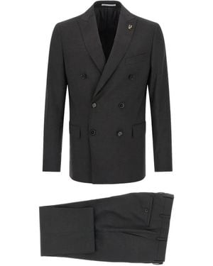 Pal Zileri Lord Double-Breasted Brooch-Detail Suit - Black