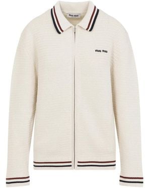 Miu Miu Zip-Up Knitted Cardigan - White