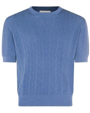 Piacenza Cashmere Textured Knitted T-Shirt - Blue