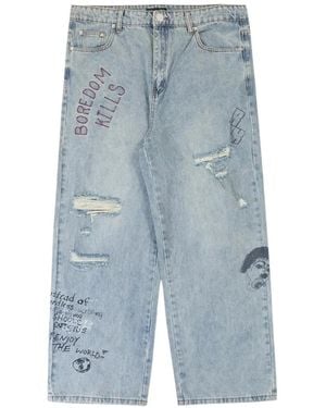 Boredom Kills Scribble Distressed Jeans - Blue