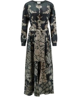Pierre Louis Mascia Robe Longue Ceinturée À Motif Baroque - Green