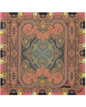 Etro Silk Pocket Square With Floral Paisley Motif - Multicolor