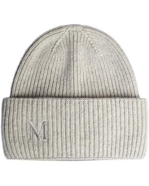 Max Mara Logo-Embroidered Ribbed Beanie Hat - White