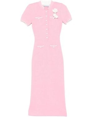 Self-Portrait Floral-Appliqué Midi Dress - Pink