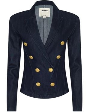 L'Agence Structured Double-Breasted Blazer - Blue