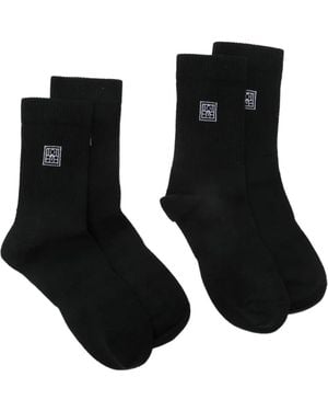 TOTEME Monogram-Embroidered Socks (Pack Of Two) - Black