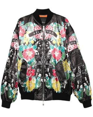 John Richmond Chaqueta bómber con motivo floral - Negro