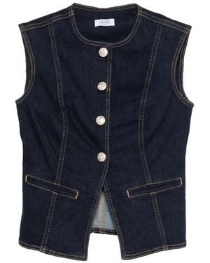 Liu Jo Dark Denim Vest With Glitter Buttons - Blue