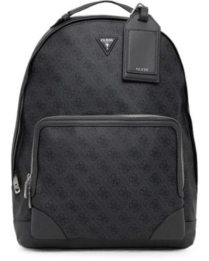 Guess Mochila Milan Con Monograma Y Placa Del Logo - Negro