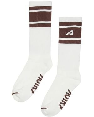 Autry Stripe-Detail Logo Socks - White