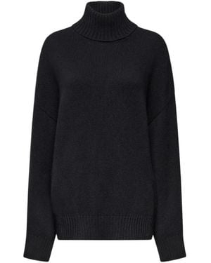 Another Tomorrow Ribbed-Trim Turtleneck Jumper - Black