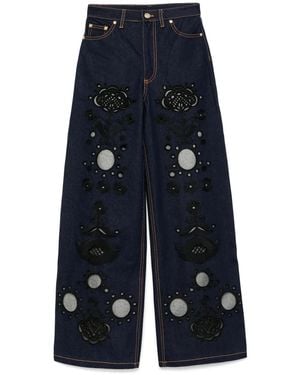 Cynthia Rowley Bestickte Wide-Leg-Jeans - Blau
