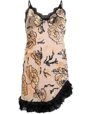 Roberto Cavalli Rose-Print Ruffled Dress - Natural