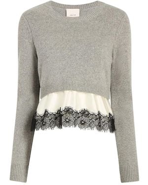 Cinq À Sept Jersey Zyla con ribete de encaje - Gris