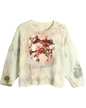SAITOS Flower-Patch Distressed Sweatshirt - White