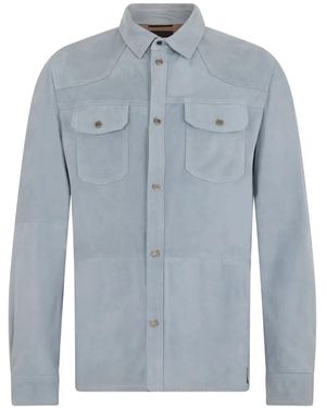 Moorer Chest Pockets Leather Shirt - Blue