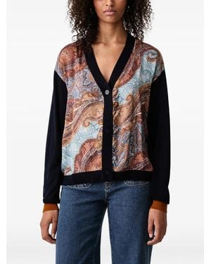 Lola Casademunt Paisley-Print Colour-Block Cardigan - Blue