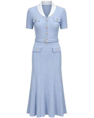 Self-Portrait Ribbed Knit Midi Dress - Blue