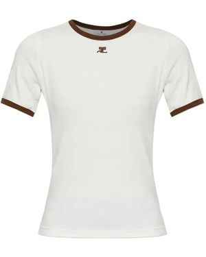 Courreges Logo-Embroidered Contrast-Trim T-Shirt - White