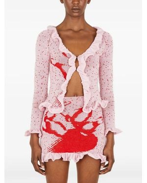 Louise Lyngh Bjerregaard Ruffled-Trim Cardigan - Red