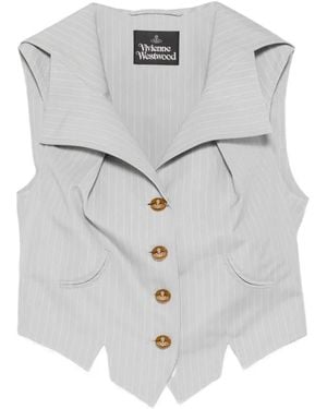 Vivienne Westwood Meryl Pinstripe Buttoned Sleeveless Waistcoat - White