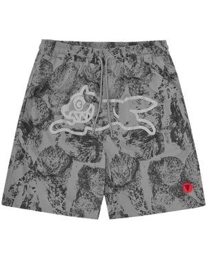 ICECREAM Cone Stamp Running Dog Swim Shorts - Grey