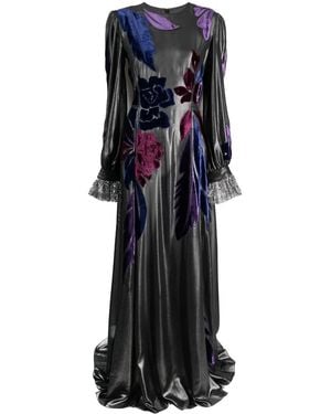 Alberta Ferretti Floral Appliqué Lace Cuff Gown - Black