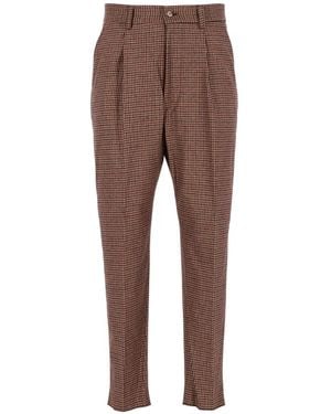 Eleventy Houndstooth-Pattern Pleated Pants - Brown