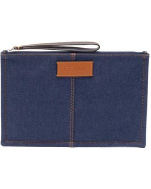 Fendi Medium Logo-Patch Pouch - Blue