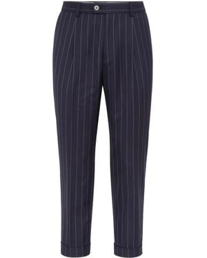 Brunello Cucinelli Tapered-Leg Wool Pants - Blue