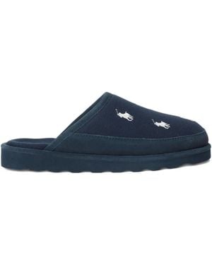 Polo Ralph Lauren Embroidered Cotton Slippers - Blue