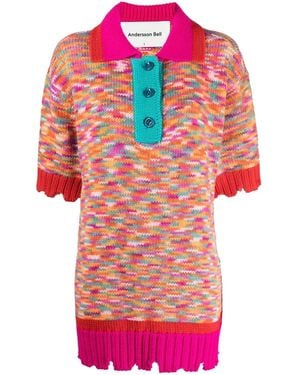 ANDERSSON BELL Knitted Short-Sleeved Polo Shirt - Red