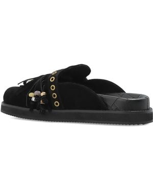 Kurt Geiger Mayfair Fringe Embellished Buckle Mules - Black