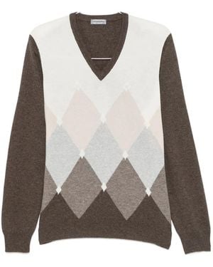 Vengera Jersey Con Motivo De Rombos Y Cuello En V - Marrón