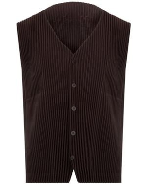 Homme Plissé Issey Miyake Pleated V-Necked Vest - Black