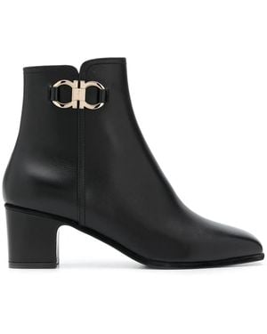 Ferragamo Salvatore Gancini Leather Bootie - Black