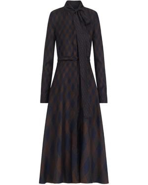 Oscar de la Renta Argyle-Print Tie-Neck Midi Dress - Black