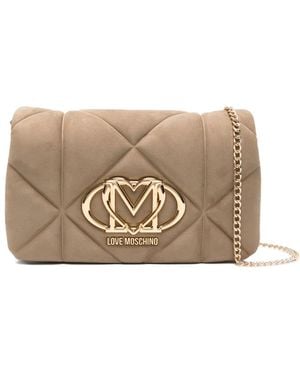 Love Moschino Quilted-Effect Logo-Plaque Cross Body Bag - Natural
